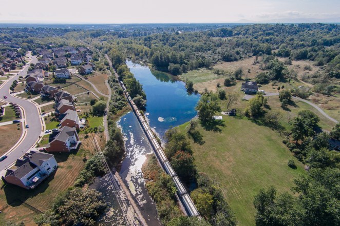 The train tracks that run through the Abram's Creek Wetlands Preserve.