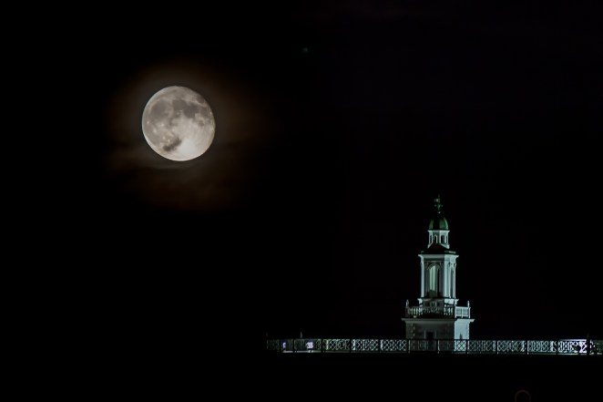 Handley High School's iconic cupola at night.