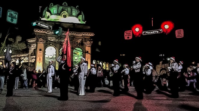 The John Handley Marching Band in the annual Winchester Christmas parade.